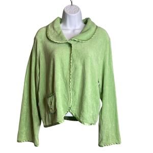 Cuddledown Women's Green Terrycloth Bed Jacket Size L Loungewear Cozy Sleepwear